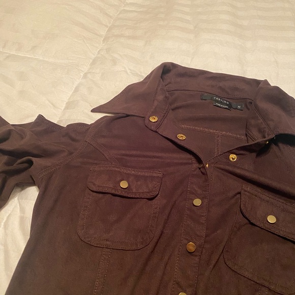 Vertigo, M women’s off the shoulder cut out/ long sleeve faux suede brown top - Picture 12 of 13